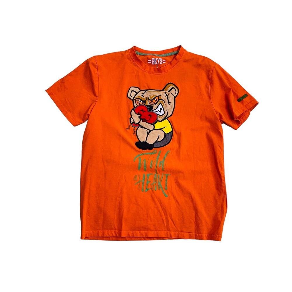 BKYS Men's Size Small Graphic T-Shirt Wild At Heart Orange Embossed Streetwear